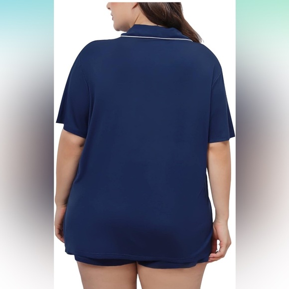 Women's Navy Blue Short Sleeve Pajama Set - Picture 3 of 3